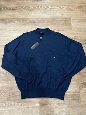 NWT Tulliano Men’s 70% Silk Cotton Mock Neck Sweater Navy L
